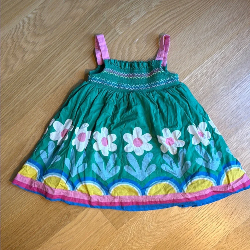 Mini Boden Green Floral Sun Dress with Pink Straps